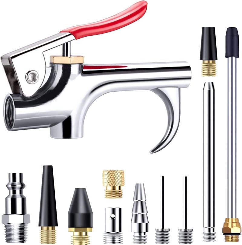 SARDVISA 13 Pcs 2-Way Connection Air Nozzle Blow Gun Set, Air Nozzle Kit with 1/4 in Standard Quick Fitting and 8 Air Nozzles, Air Compressor Accessories for Air Inflation and Dedusting - Image 1
